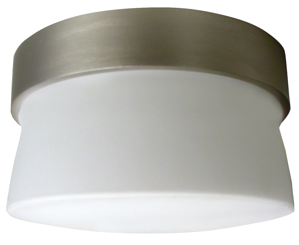 One Light Satin Nickel Opal Glass Drum Shade Flush Mount