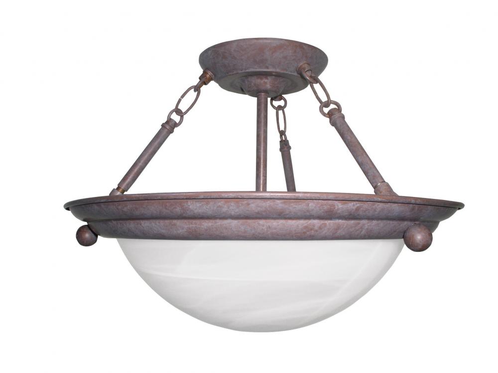 Two Light Oil Rubbed Bronze White Swirl Glass Bowl Semi-Flush Mount