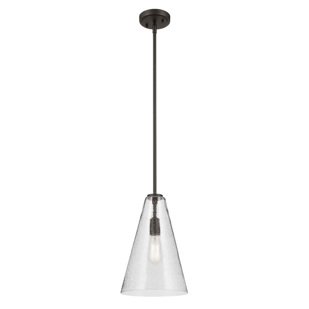 Everly 15.25" 1-Light Cone Pendant with Clear Seeded Glass in Olde Bronze