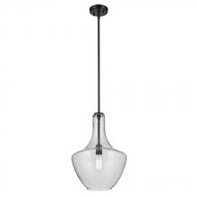  42046BKCS - Everly 19.75" 1-Light Bell Pendant with Clear Seeded Glass in Black