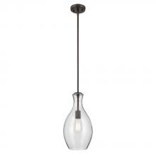  42047OZCS - Everly 17.75" 1-Light Bell Pendant with Clear Seeded Glass in Olde Bronze