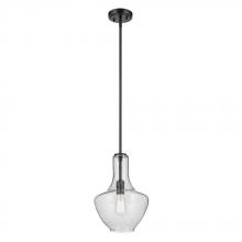  42141BKCS - Everly 15.25" 1-Light Bell Pendant with Clear Seeded Glass in Black