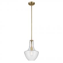  42141NBRCS - Everly 15.25" 1-Light Bell Pendant with Clear Seeded Glass in Brushed Natural Brass