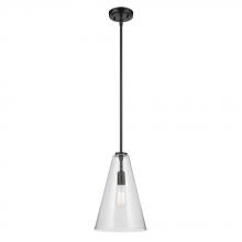 42199BKCS - Everly 15.25" 1-Light Cone Pendant with Clear Seeded Glass in Black