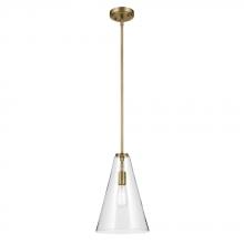  42199NBRCS - Everly 15.25" 1-Light Cone Pendant with Clear Seeded Glass in Natural Brass