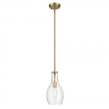  42456NBRCS - Everly 13.75" 1-Light Bell Pendant with Clear Seeded Glass in Brushed Natural Brass