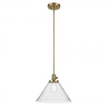  43905NBR - Avery 11.75" 1-Light Cone Pendant with Clear Seeded Glass in Natural Brass
