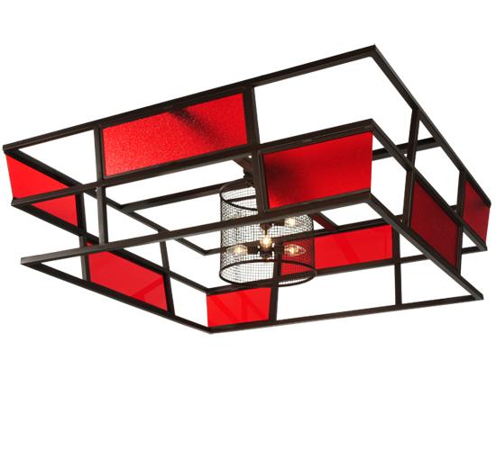 60"Sq Tavern Red Block Acrylic Flushmount