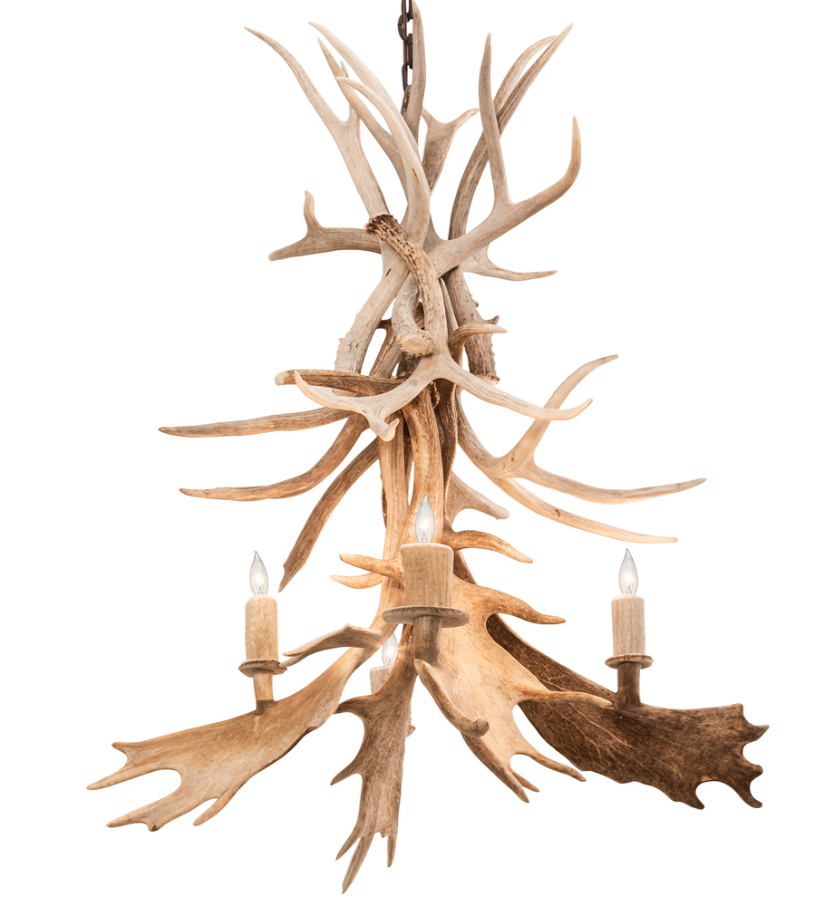 28" Wide Antlers White Tail & Fallow Deer 4 Light Chandelier