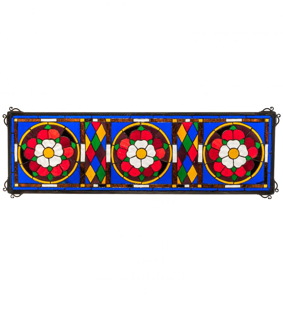 33" Wide X 10" High Tudor Trio Stained Glass Window