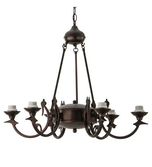 29"W Mahogany Bronze 6 Uplights Chandelier Hardware