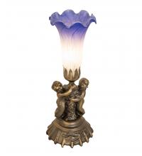  225850 - 13" High Blue/White Pond Lily Twin Cherub Mini Lamp
