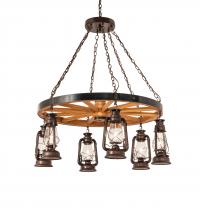  242013 - 40" Wide Miners Lantern Wagon Wheel 6 Light Chandelier