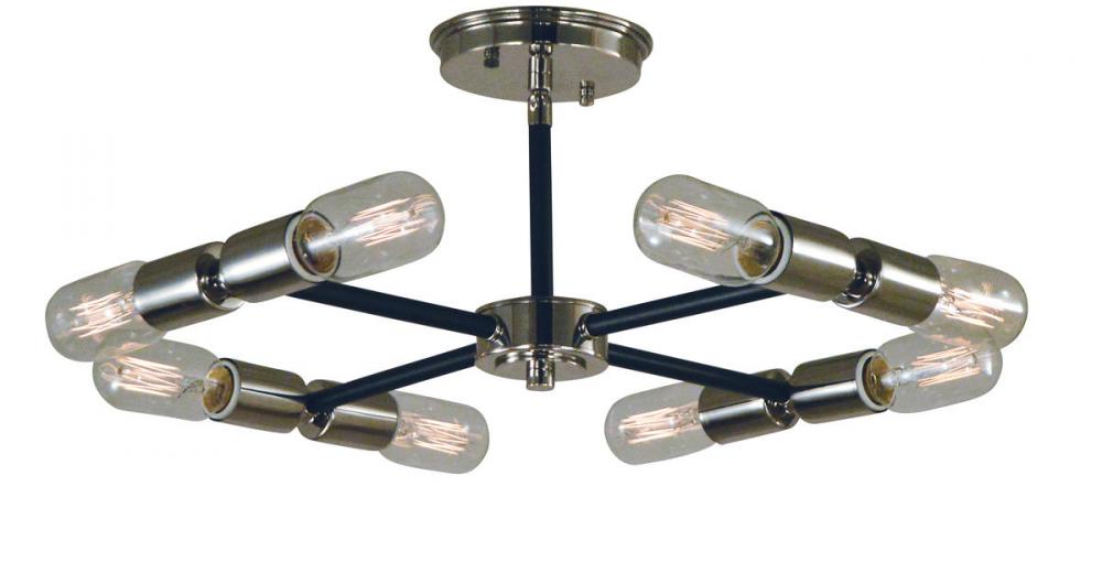 8-Light Polished Nickel/Matte Black Gyrate Semi-Flush