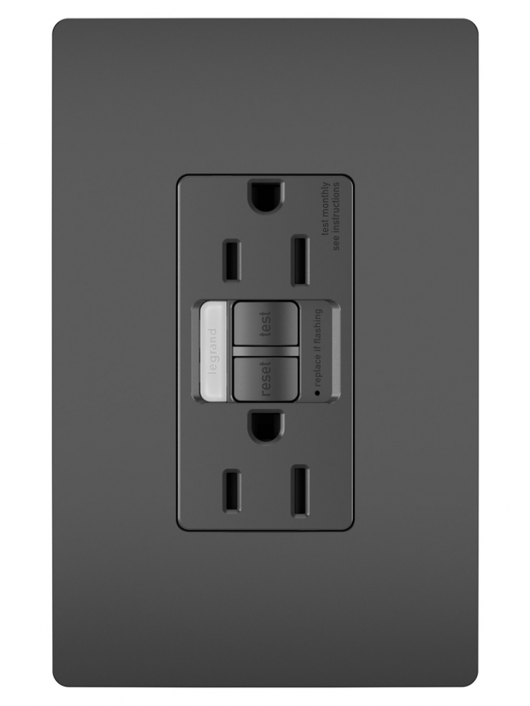 radiant? 15A Tamper-Resistant Self-Test GFCI Outlet with Night Light, Black