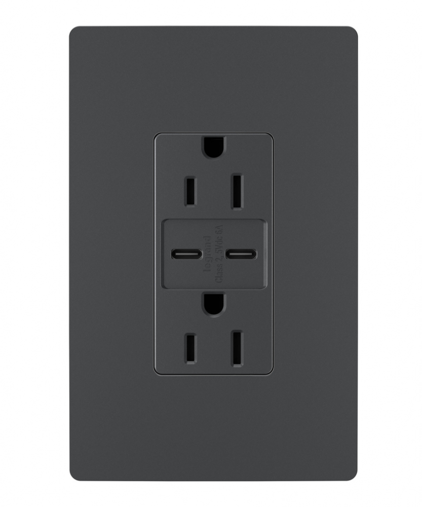 radiant? 15A Tamper-Resistant Ultra-Fast USB Type C/C Outlet, Graphite