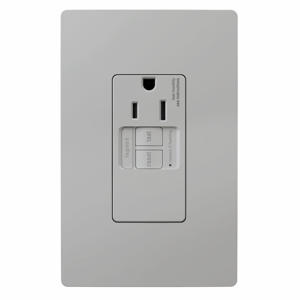 radiant? 15A Tamper-Resistant Self-Test Simplex GFCI Outlet, Gray