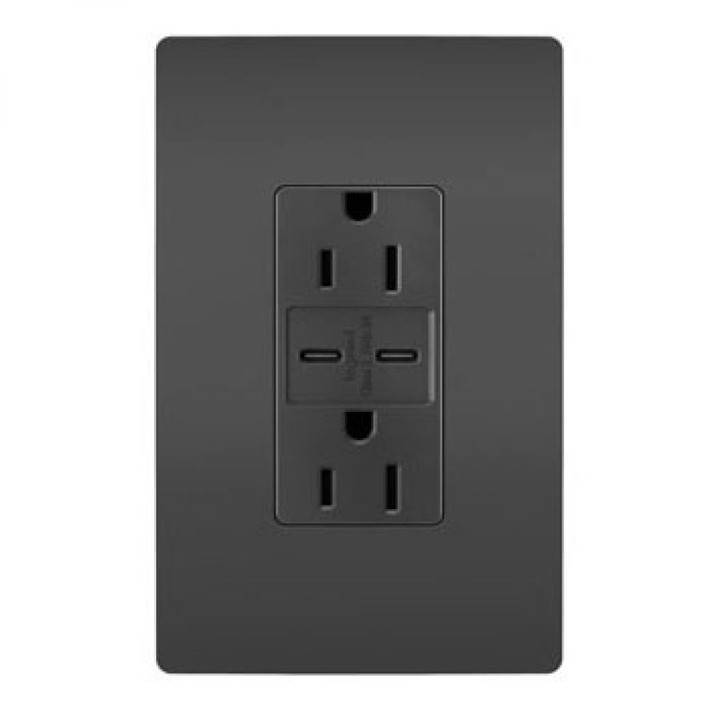 radiant? 15A Tamper-Resistant Ultra-Fast USB Type C/C Outlet, Black