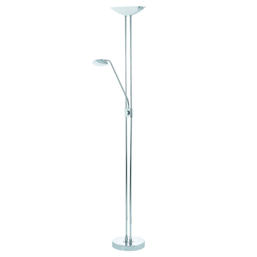 2x2.5W + 1x20W LED Floor Lamp w/ Adjustable Reading Lamp w/ Chrome Finish & White Glass