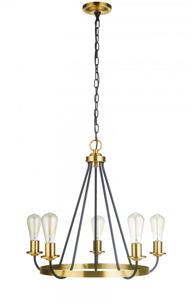 Randolph 5 Light Chandelier in Flat Black/Satin Brass