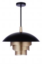  P1010FBMG-LED - 19” Sculptural Statement Dome Pendant with Perforated Metal Shades in Flat Black/Matte Gold