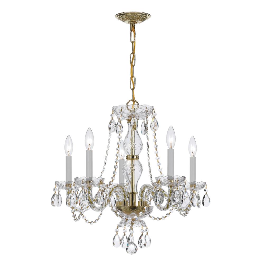 Traditional Crystal 5 Light Swarovski Strass Crystal Polished Brass Chandelier