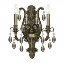  5563-AB-GT-MWP - Dawson 2 Light Golden Teak Hand Cut Crystal Antique Brass Sconce