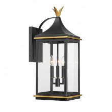  SIM-803-MK-TG - Simpson 3 Light Matte Black + Textured Gold Outdoor Sconce