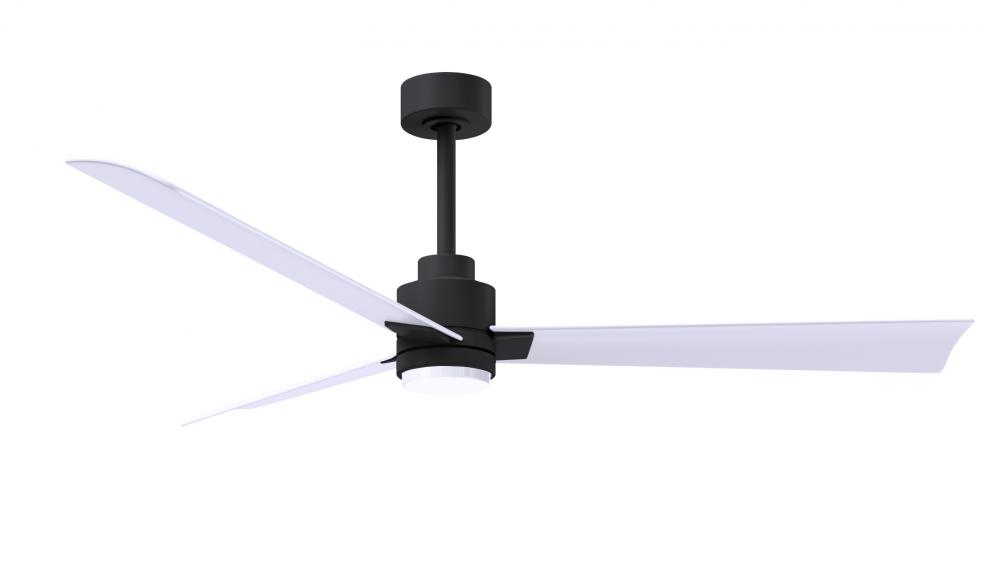 Alessandra a transitional 3-blade ceiling fan in matte black finish with matte white blades. Optim