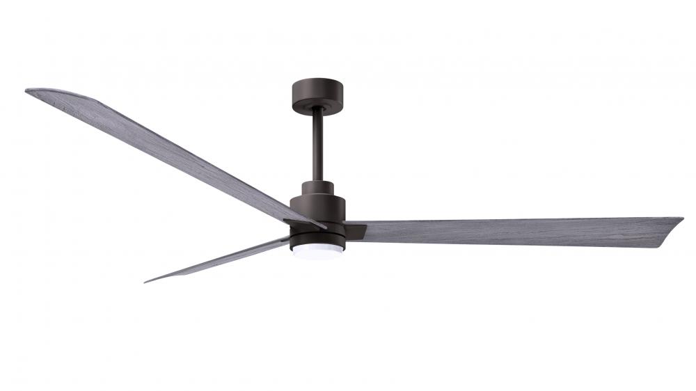 Alessandra 3-blade transitional ceiling fan in textured bronze finish with barnwood blades. Optimi