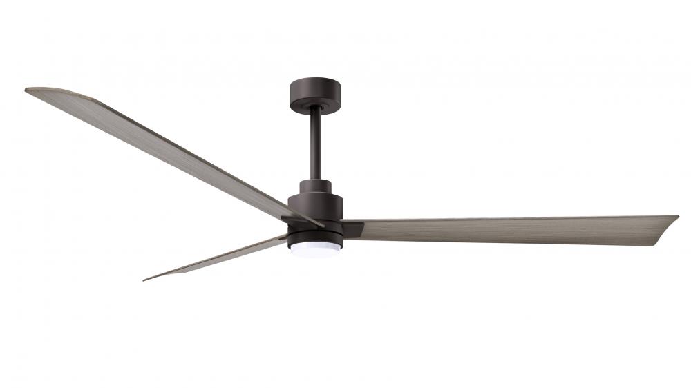 Alessandra 3-blade transitional ceiling fan in textured bronze finish with gray ash blades. Optimi