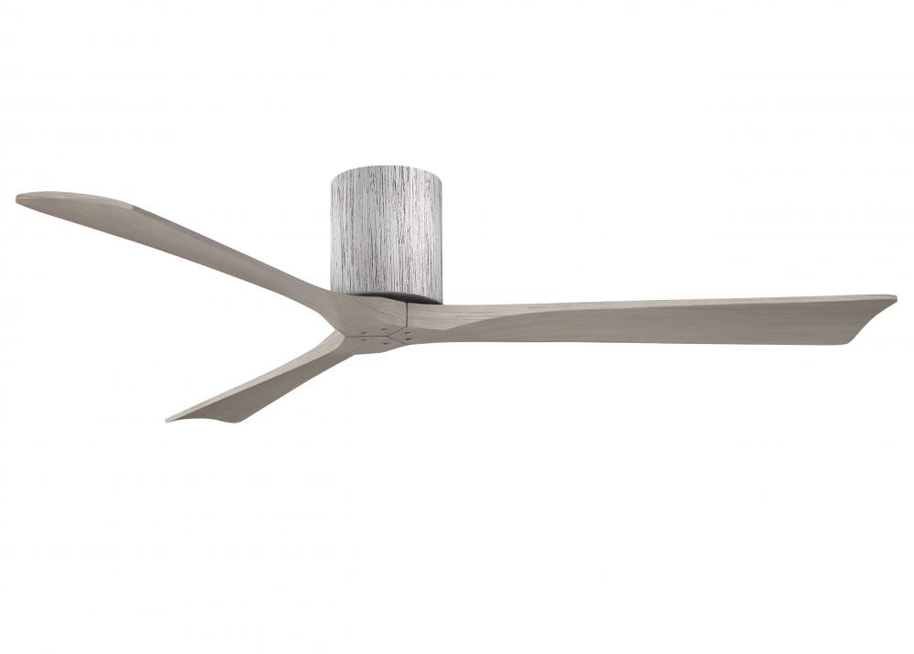 Irene-3H three-blade flush mount paddle fan in Barn Wood finish with 60” Gray Ash tone blades. 