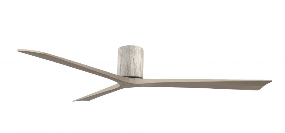 Irene-3H three-blade flush mount paddle fan in Barn Wood finish with 72” Gray Ash tone blades. 