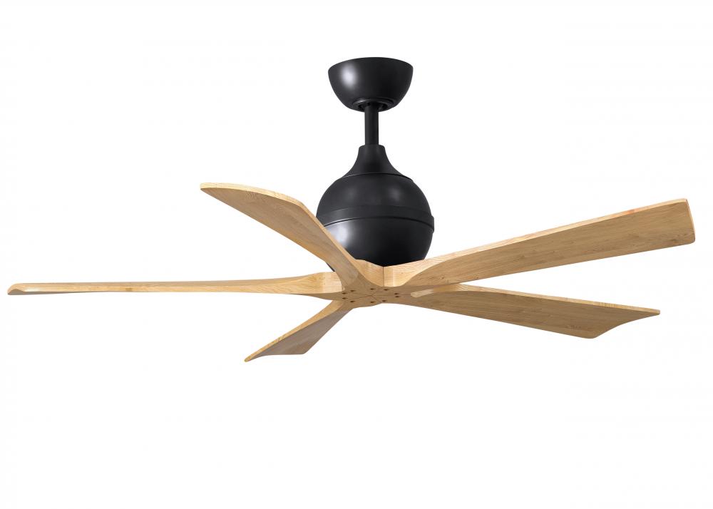 Irene-5 five-blade paddle fan in Matte Black finish with 52" with light maple blades.
