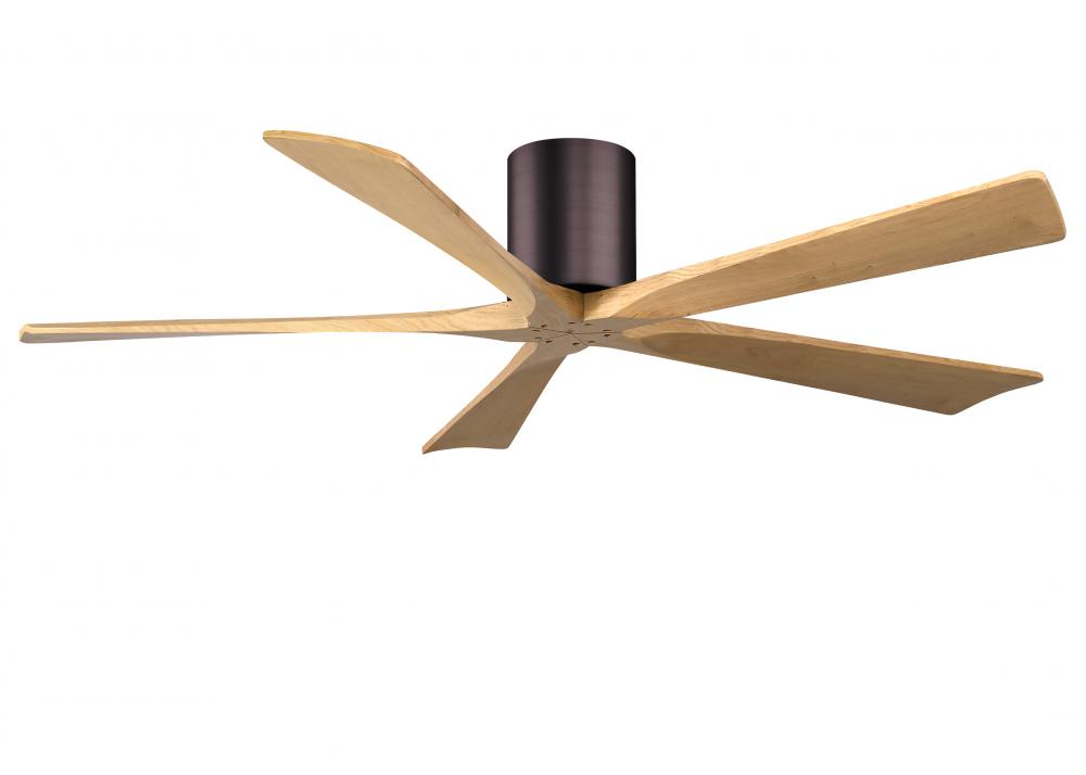 Irene-5H three-blade flush mount paddle fan in Brushed Brass finish with 60” Light Maple tone bl