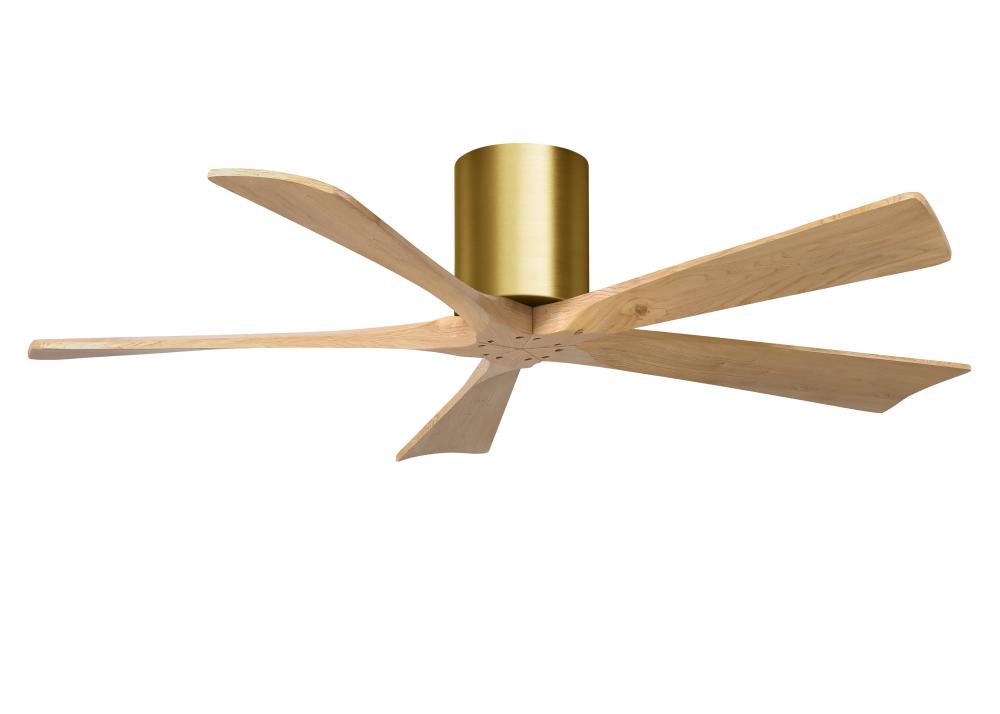 Irene-5H three-blade flush mount paddle fan in Brushed Brass finish with 52” Light Maple tone bl