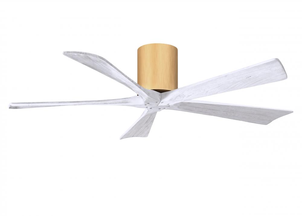 Irene-5H three-blade flush mount paddle fan in Brushed Brass finish with 52” Matte White tone bl