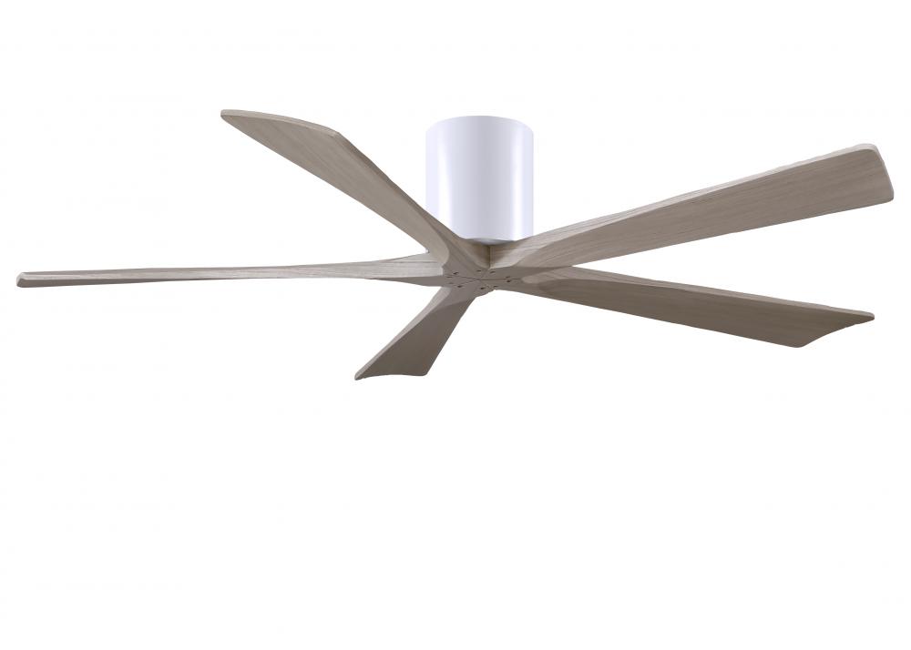Irene-5H three-blade flush mount paddle fan in Matte White finish with 60” Gray Ash tone blades.