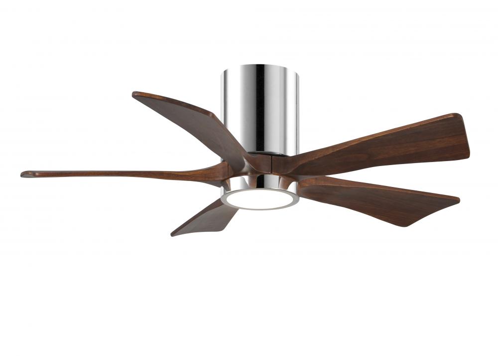 IR5HLK five-blade flush mount paddle fan in Polished Chrome finish with 42” solid walnut tone bl