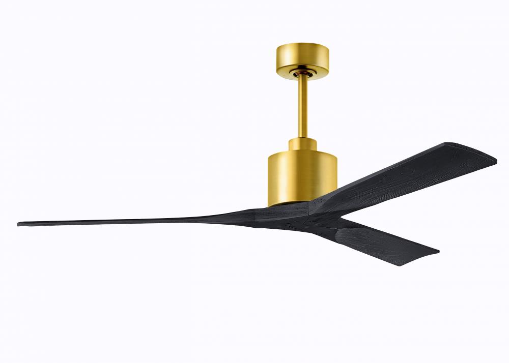 Nan 6-speed ceiling fan in Brushed Brass finish with 60” solid matte black wood blades