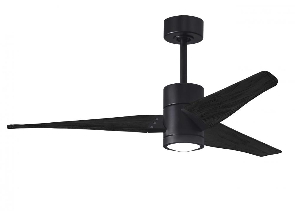 Super Janet three-blade ceiling fan in Matte Black finish with 52” solid walnut tone blades and