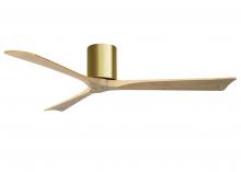  IR3H-BRBR-LM-60 - Irene-3H three-blade flush mount paddle fan in Brushed Brass finish with 60” Light Maple tone bl