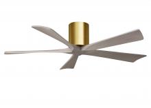  IR5H-BRBR-GA-52 - Irene-5H three-blade flush mount paddle fan in Brushed Brass finish with 52” Gray Ash tone blade