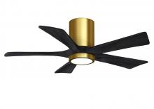  IR5HLK-BRBR-BK-42 - IR5HLK five-blade flush mount paddle fan in Brushed Brass finish with 42” solid barn wood tone b