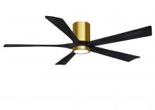  IR5HLK-BRBR-BK-60 - IR5HLK five-blade flush mount paddle fan in Brushed Brass finish with 60” solid barn wood tone b