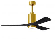  PA3-BRBR-BK-52 - Patricia-3 three-blade ceiling fan in Brushed Brass finish with 52” solid matte black wood blade