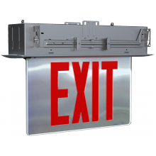  EXITEDGE-RE-MPNY - RECESSED EDGE-LIT EXIT SIGN 1-FACE NO ARROWS RED LETTERS MIRROR PANEL NEW YORK ALUMINUM