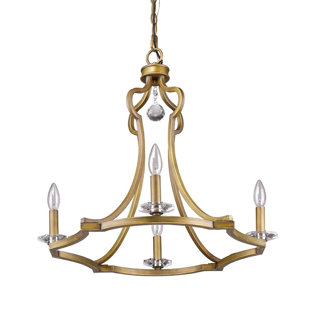 Peyton Indoor 4-Light Chandelier W/Crystal Bobeches In Raw Brass