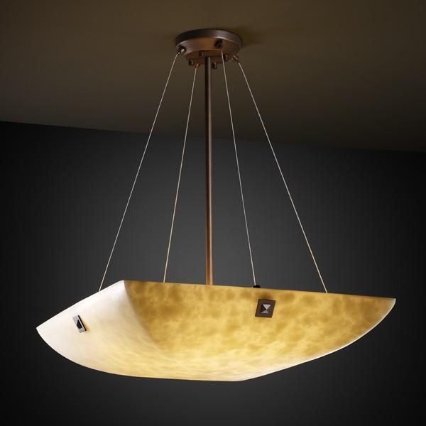 48" LED Pendant Bowl w/ Large Square w/ Point Finials