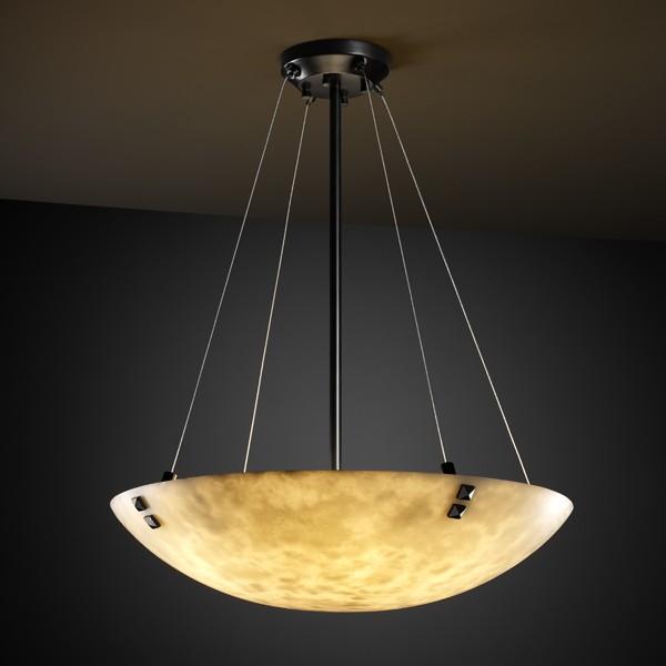 48" LED Pendant Bowl w/ Pair Square w/ Points Finials